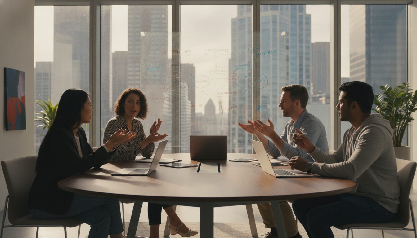 Development team reviewing Context.dev API integration options during a planning session