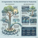 AI Augmentation 2026: Boosting Human Productivity with Automation Infographic titled "AI Augmentation: The New 80/20 Rule for Productivity" illustrating the strategy split between 80% automation for routine tasks and 20% human augmentation for strategic decisions to enhance workflow efficiency.