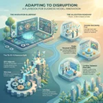 Business Model Innovation: Adapting in a Disruptive Era An infographic titled "Adapting to Disruption: A Playbook for Business Model Innovation" detailing the innovation blueprint and validation roadmap. It illustrates the 70-20-10 resource split with core, adjacent, and new markets alongside stages to validate desirability, financial viability, and technical feasibility.