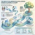 Collaborative Intelligence: Combining Human and AI Strengths at Work Infographic illustrating Collaborative Intelligence and human-AI synergy at work, showing productivity gains, software integration for teams, and roadmaps for human oversight.