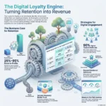 Customer Loyalty in the Digital Age: New Strategies for Engagement Infographic detailing the digital loyalty engine and customer retention strategies, comparing high-effort versus high-engagement frameworks to turn retention into revenue.