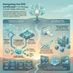 ESG Framework: Integrating Environmental, Social, and Governance Goals An infographic titled 'Navigating the ESG Landscape: From Strategy to Audit-Ready Disclosure' detailing sustainability frameworks like GRI, SASB, ISSB, and TCFD with insights on AI-driven data automation.