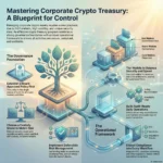 Crypto Treasury Management: How Companies Handle Digital Assets on Balance Sheets Infographic titled Mastering Corporate Crypto Treasury illustrating a blueprint for control. It details the governance foundation with board-approved policies and an operational framework featuring tiered wallet systems, 3-way reconciliation, and audit-ready workflows for secure digital asset management.