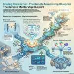 Mentorship Matching Platforms: Building Connections in Remote Teams Infographic illustrating "Scaling Connection: The Remote Mentorship Blueprint" detailing automated mentorship matching workflows, platform recommendations, and software integrations for distributed teams.