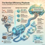 RevOps Efficiency Playbook: Boost Productivity by Aligning Your Teams Infographic of the RevOps efficiency playbook showing how to turn operational friction into revenue growth through data centralization, cross-departmental alignment, and a three-step implementation roadmap.