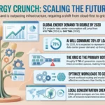 AI Data Center Energy in 2026: What It Costs Your Business Data visualization infographic analyzing the growing energy crunch, power grid constraints, and rising electricity demand driven by AI data centers.