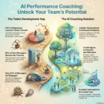 SmartKeys infographic explaining AI performance coaching to bridge the talent development gap, offering instant, unbiased feedback and risk-free simulation environments for employees.