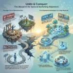 SmartKeys infographic: The Blueprint for Sales & Marketing Alignment. A visual guide showing the cost of disconnection ($1 trillion annual loss) versus the alignment advantage (208% more revenue). Steps include unifying around shared goals, creating a single customer view, integrating the tech stack, and building a communication cadence.