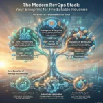 SmartKeys infographic titled "The Modern RevOps Stack: Your Blueprint for Predictable Revenue." It visualizes a tech stack tree featuring tools like Gong, Clari, and Salesloft categorized by Data & Forecasting, Intelligence & Targeting, and Engagement. It outlines core benefits like improved forecast accuracy and shortened sales cycles.