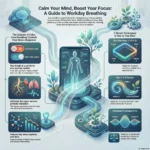 Breathing Techniques to Reduce Work Stress and Improve Focus SmartKeys infographic guiding on breathing techniques to reduce work stress and improve focus, featuring Box Breathing, the 4-7-8 pattern, and Coherent Breathing methods.