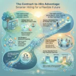 SmartKeys infographic illustrating the contract-to-hire staffing trend, highlighting benefits for de-risking hiring for employers and career acceleration for employees.