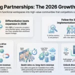 Corporate Coworking Partnerships: A 2026 Guide for Operators Coworking Partnerships 2026 Growth Blueprint infographic detailing differentiation strategies, implementation roadmap, and diversified revenue streams for flexible workspaces.