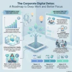 SmartKeys infographic outlining a corporate digital detox roadmap, detailing the business case for unplugging and a structured 90-day implementation plan for deeper work.