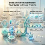 SmartKeys infographic titled "Build a Resilient Workforce: Your Guide to Cross-Training." It outlines the business case for a multi-skilled workforce and details a program strategy using hands-on methods like job shadowing, supervised practice, and rotations.