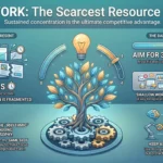 The Power of Deep Work: Strategies for Focused Success Infographic illustrating deep work strategies for 2026, detailing attention span fragmentation, daily cognitive targets, rhythmic scheduling, and managing AI during focus blocks.