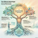 Ethical Leadership: Guiding Businesses with Integrity and Purpose SmartKeys infographic on The Ethical Advantage, showcasing how integrity, the FATHER framework, and empathy drive business resilience and employee engagement.