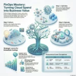 SmartKeys infographic detailing FinOps best practices, providing a strategic step-by-step cycle to inform, optimize, and operate cloud operations to maximize business value and reduce spend.