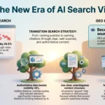 Generative Engine Optimization: Ranking in AI Search Results Infographic contrasting traditional search with GEO: top-rank clicks fall 34.5% when an AI Overview appears.