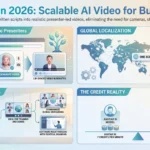 HeyGen Review 2026: Avatars, Lip Sync, and Video Localization Infographic analyzing HeyGen AI video generation for business, covering text-to-avatar creation, global localization in 175 plus languages, and credit cost tiers.