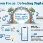 How to Combat Digital Fatigue for Maximum Focus in 2026 SmartKeys infographic titled Master Your Focus: Defeating Digital Fatigue, illustrating tips to reduce digital interruptions, manage notifications, and boost daily productivity