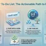 How to Use To-Do Lists Effectively Infographic by SmartKeys on how to use to-do lists effectively, illustrating four actionable productivity steps: capturing tasks, starting with action verbs, capping daily items to 3-5, and performing a weekly review.