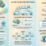 Jira software review 2026 infographic by SmartKeys showing the unified work platform, built-in Rovo AI features, configurable workflow tiers, monthly pricing plans, and flexibility comparison.