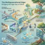 Multigenerational Teams: Strategies for Bridging Age Gaps at Work SmartKeys infographic on managing multigenerational teams, visualizing strategies to bridge age gaps, overcome communication mismatches, and build a unified workplace culture.