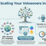 Murf AI Review: Voice Quality, Voices Library, and Use Cases Infographic explaining Murf AI voiceover features, language support across 35 plus languages, Canva slide integrations, and explainer video use cases.