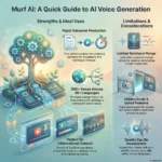 Infographic summarizing the SmartKeys Murf AI review: A visual guide comparing strengths like rapid voiceover production and 200+ voices against limitations such as limited emotional range and hidden costs.