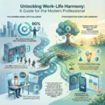 Unlocking Work-Life Harmony Infographic for the modern professional, comparing work-life balance statistics with strategies for holistic well-being and smart time management to prevent burnout.