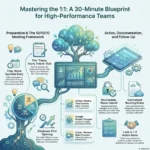 One-on-One Meeting Template: Conduct Productive Check-Ins in Less Time SmartKeys infographic for a 30-minute One-on-One Meeting Template, highlighting the 10/10/10 framework and productive check-in strategies for managers.