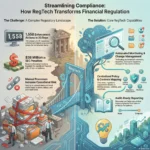 SmartKeys infographic: Streamlining Compliance with RegTech. Compares the risks of manual regulatory processes with the benefits of RegTech solutions, such as automated monitoring, centralized policy mapping, and audit-ready reporting.