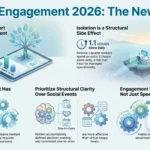Remote Employee Engagement: What the 2026 Evidence Shows Infographic showing 2026 remote employee engagement statistics, comparing remote worker satisfaction, manager disengagement, isolation risks, and structural clarity benefits.