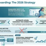 Remote Onboarding and Training: What Works in 2026 Remote onboarding strategy 2026 infographic by SmartKeys outlining best practices including manager-led onboarding, administrative automation, 90-day structured plans, and explicit communication norms.