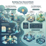 Second Brain Organization Framework for Smarter Thinking SmartKeys infographic explaining the Second Brain organization framework, featuring the CODE workflow and PARA method for smarter thinking and knowledge management.
