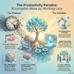 Shorter Workday, Higher Productivity? What the Evidence Shows Visual guide titled The Productivity Paradox, explaining how shorter workdays, AI automation, and focused sprints lead to higher output and employee satisfaction.