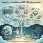 SpaceTech Commercialization: New Business Opportunities in the Private Space Industry SmartKeys infographic on "Space Inc: Unlocking the $1.8 Trillion Opportunity." It visualizes the drivers of the new space economy, including the drop in launch costs, the rise of the in-orbit service economy, and the shift of value to downstream data and insights.