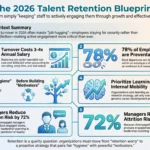 Talent Retention Strategies 2026: Keeping Top Performers on Board The 2026 Talent Retention Blueprint infographic outlining strategies to reduce employee turnover, address hygiene factors, and boost engagement through proactive management.