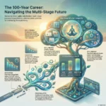 SmartKeys infographic on the 100-Year Career, showing how to navigate a multi-stage work future by building productive, vitality, and transformational assets.