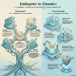 The Benefits of Delegation and How to Do It Effectively SmartKeys Infographic "Delegate to Elevate: A Leader's Guide to Unlocking Team Potential." It illustrates the payoff of delegation, such as a 4.2x increase in motivation and 3.9x rise in innovation, alongside a 3-step playbook for defining objectives and empowering teams.
