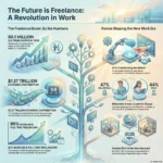 SmartKeys Infographic "The Future is Freelance: A Revolution in Work." It highlights trends in the gig economy, noting 90.1 million projected U.S. freelancers by 2028, a $1.27 trillion economic contribution, and the impact of AI and Gen Z on the remote workforce.