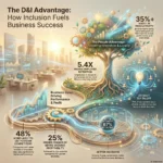SmartKeys Infographic titled "The D&I Advantage: How Inclusion Fuels Business Success." The graphic visualizes key statistics on diversity, including a 35% boost in productivity, 5.4x higher employee retention, and 87% better decision-making rates for inclusive teams.