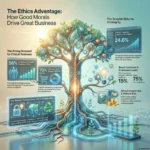SmartKeys Infographic "The Ethics Advantage: How Good Morals Drive Great Business." It details the tangible returns of integrity, showing ethical companies outperform the market by 24.6% and boost employee retention by 75% through transparency and CSR.