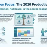 Time Management Techniques for Busy Professionals Time management and focus guide infographic by SmartKeys featuring the Eisenhower Matrix, monotasking benefits, calendar time blocking, and task delegation strategies for professionals.