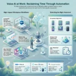 SmartKeys infographic on using voice AI assistants at work, illustrating high-impact workflows like automated meeting management and calendar triage, along with a guide to selecting the right tool for your ecosystem.