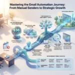 Streamlining Email Workflow: Techniques for an Efficient, Stress-Free Inbox Marketing automation infographic mapping the email automation journey, key workflow pillars, and behavior-based relevance strategies for strategic growth.