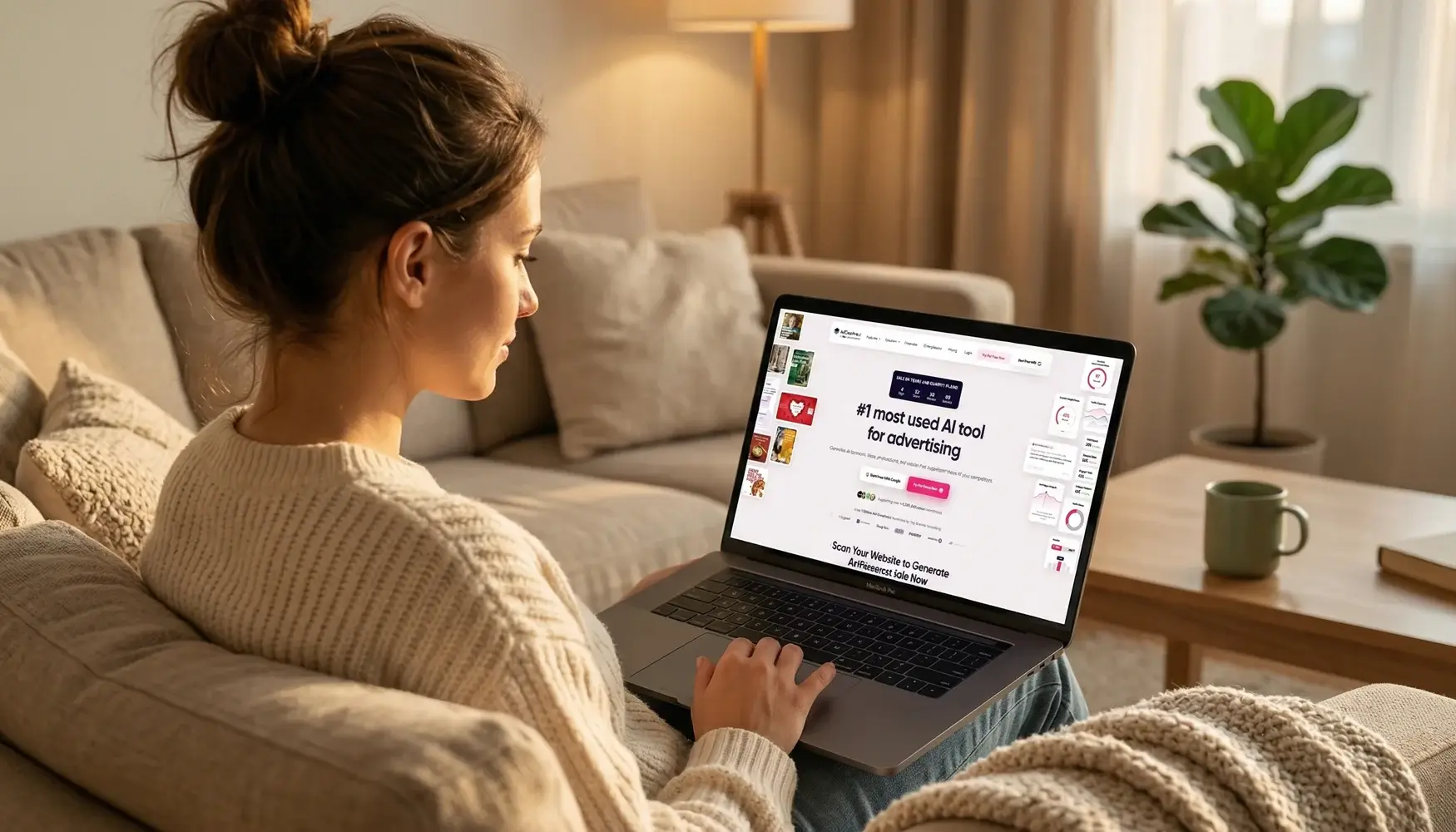 Woman reviewing the AdCreative AI tool