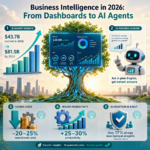 Business Intelligence Tools: Why Every Company Needs Them in 2026 SmartKeys infographic on Business Intelligence in 2026, showing market growth from $43.7 billion to $81.5 billion, the shift to agentic AI and natural language analytics, and productivity gains of 25 to 30 percent alongside a 20 to 25 percent reduction in operational costs.