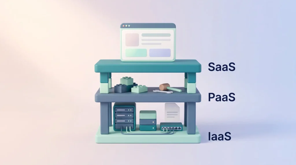 IaaS PaaS SaaS Cloud Service Models Cloud computing trends explained: IaaS hardware at the base, a PaaS workbench in the middle and a finished SaaS app on top
