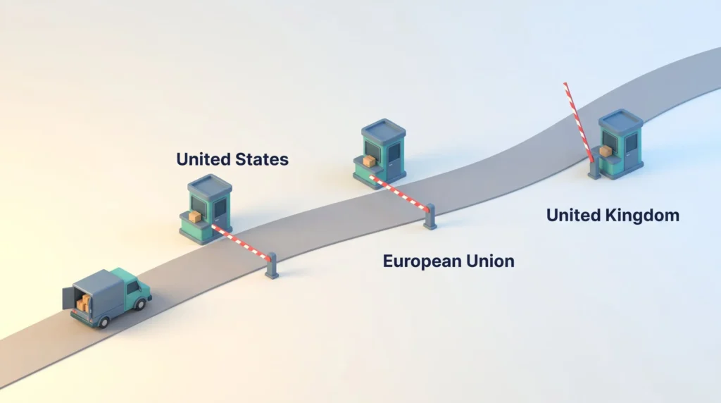 Cross-border e-commerce strategy under new customs rules: United States and European Union barriers lowered, United Kingdom barrier still raised